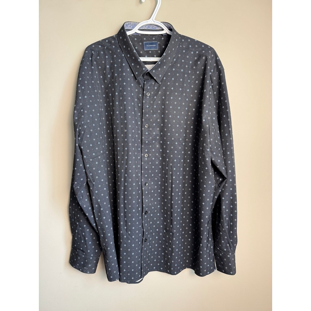 7Diamonds Men Long Sleeve Button Up Shirt Geometric Print Black XXL Gorpcore
